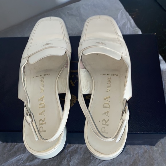 Prada white flat leather sling back sandal in size 6 - Picture 7 of 16